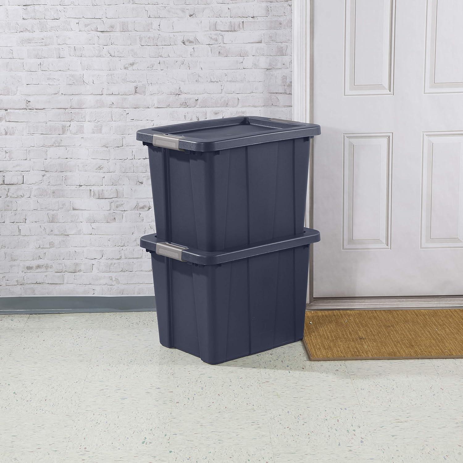 imageSterilite 18 Gal Latching Tuff1 Storage Tote Stackable Bin with Latch Lid Plastic Container to Organize Garage Basement Blue Base and Lid 6Pack Dark Indigo