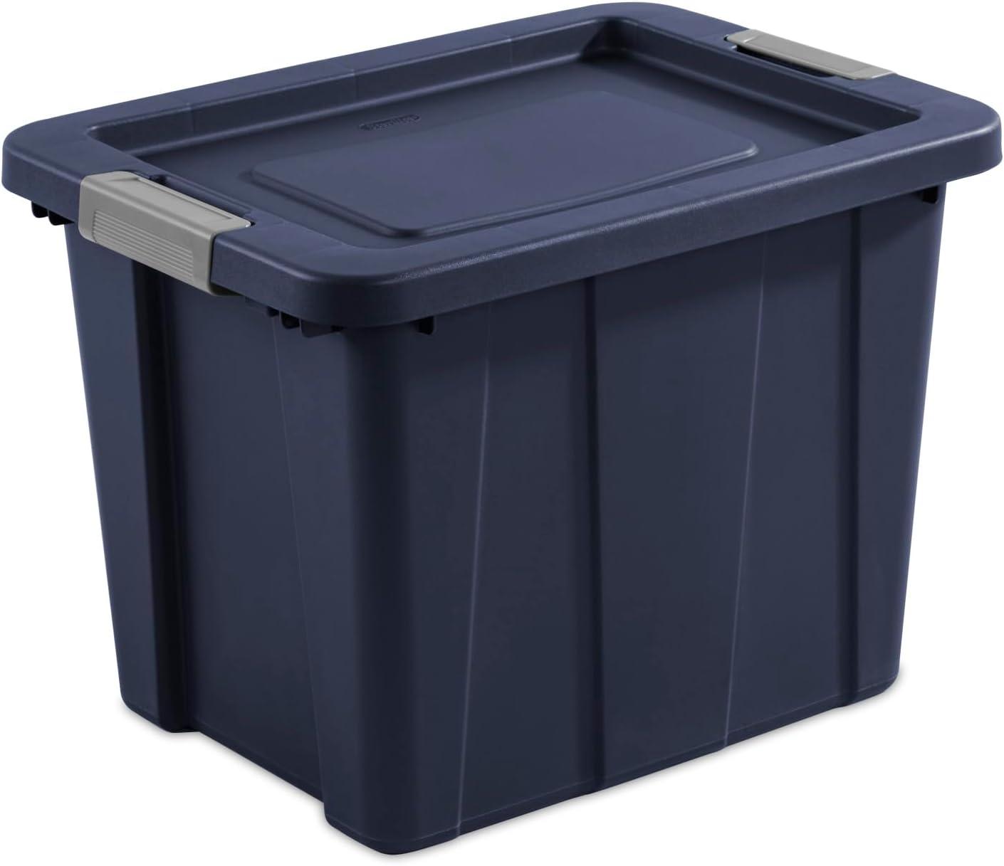 imageSterilite 18 Gal Latching Tuff1 Storage Tote Stackable Bin with Latch Lid Plastic Container to Organize Garage Basement Blue Base and Lid 6Pack Dark Indigo