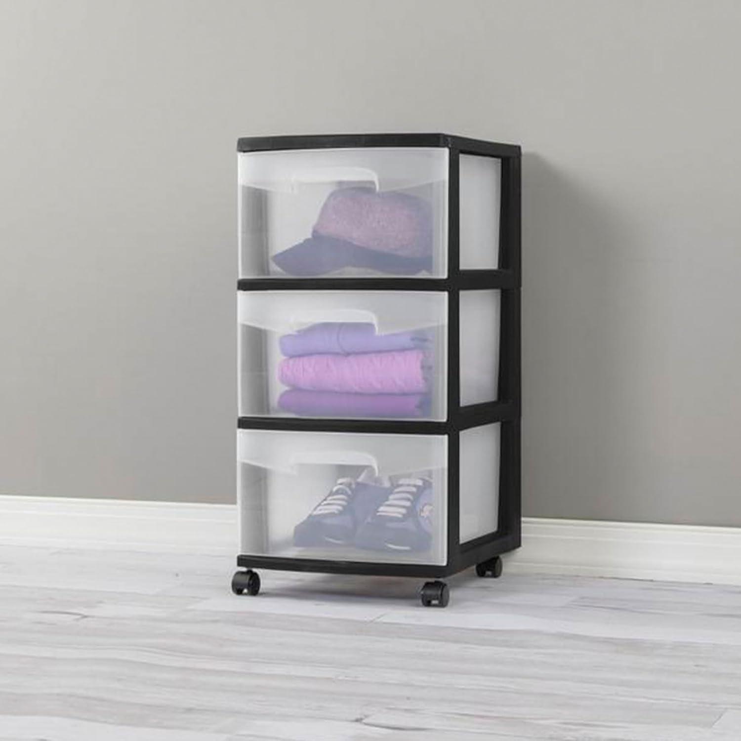 imageSterilite 2 Pack Plastic Storage Organizer 3 Drawer Rolling Bin Cart Closet Organization WhiteBlack