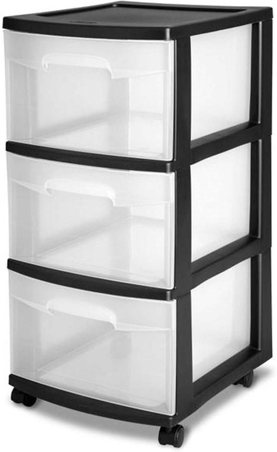 imageSterilite 2 Pack Plastic Storage Organizer 3 Drawer Rolling Bin Cart Closet Organization WhiteBlack