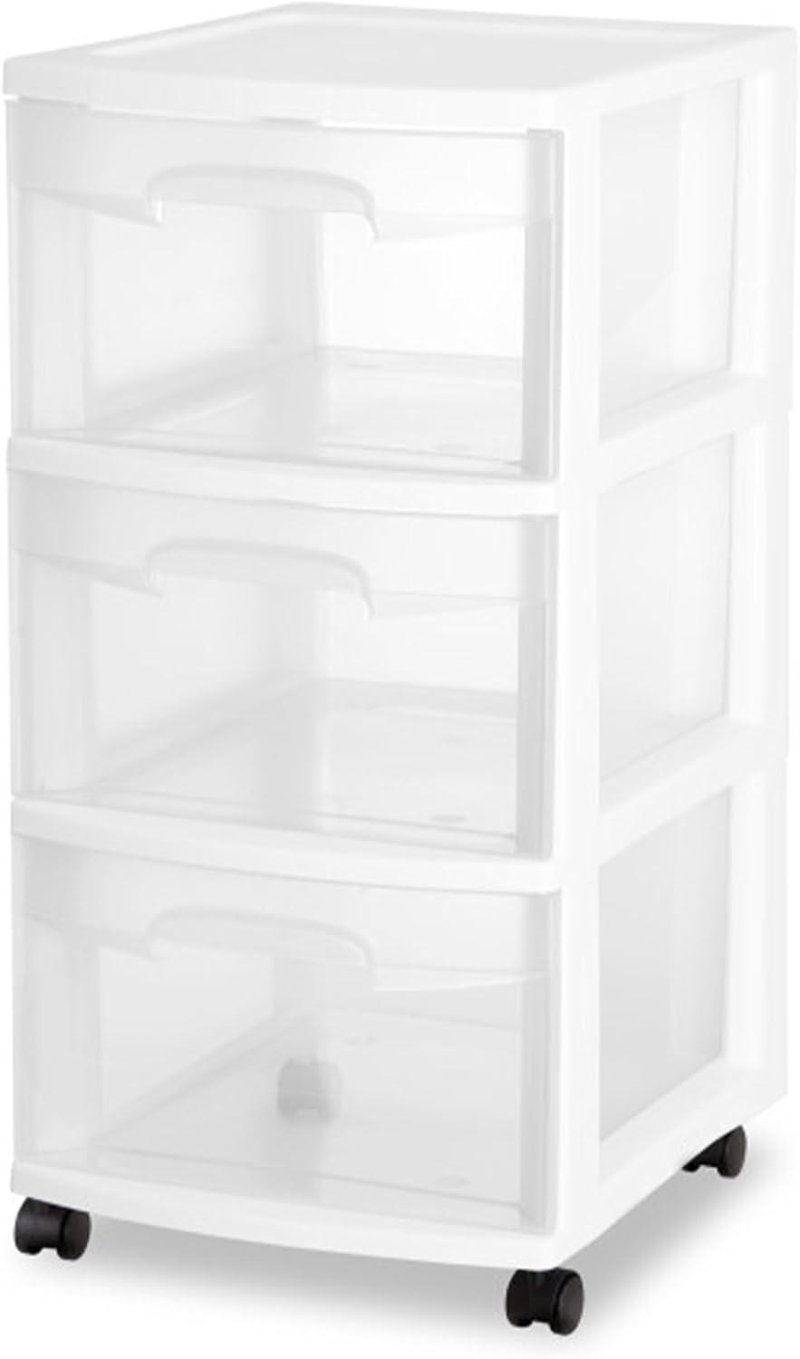 imageSterilite 2 Pack Plastic Storage Organizer 3 Drawer Rolling Bin Cart Closet Organization WhiteWhite