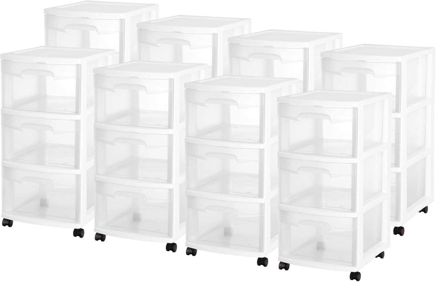 imageSterilite 2 Pack Plastic Storage Organizer 3 Drawer Rolling Bin Cart Closet Organization WhiteWhite