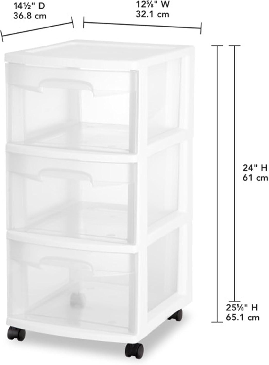 imageSterilite 2 Pack Plastic Storage Organizer 3 Drawer Rolling Bin Cart Closet Organization WhiteWhite