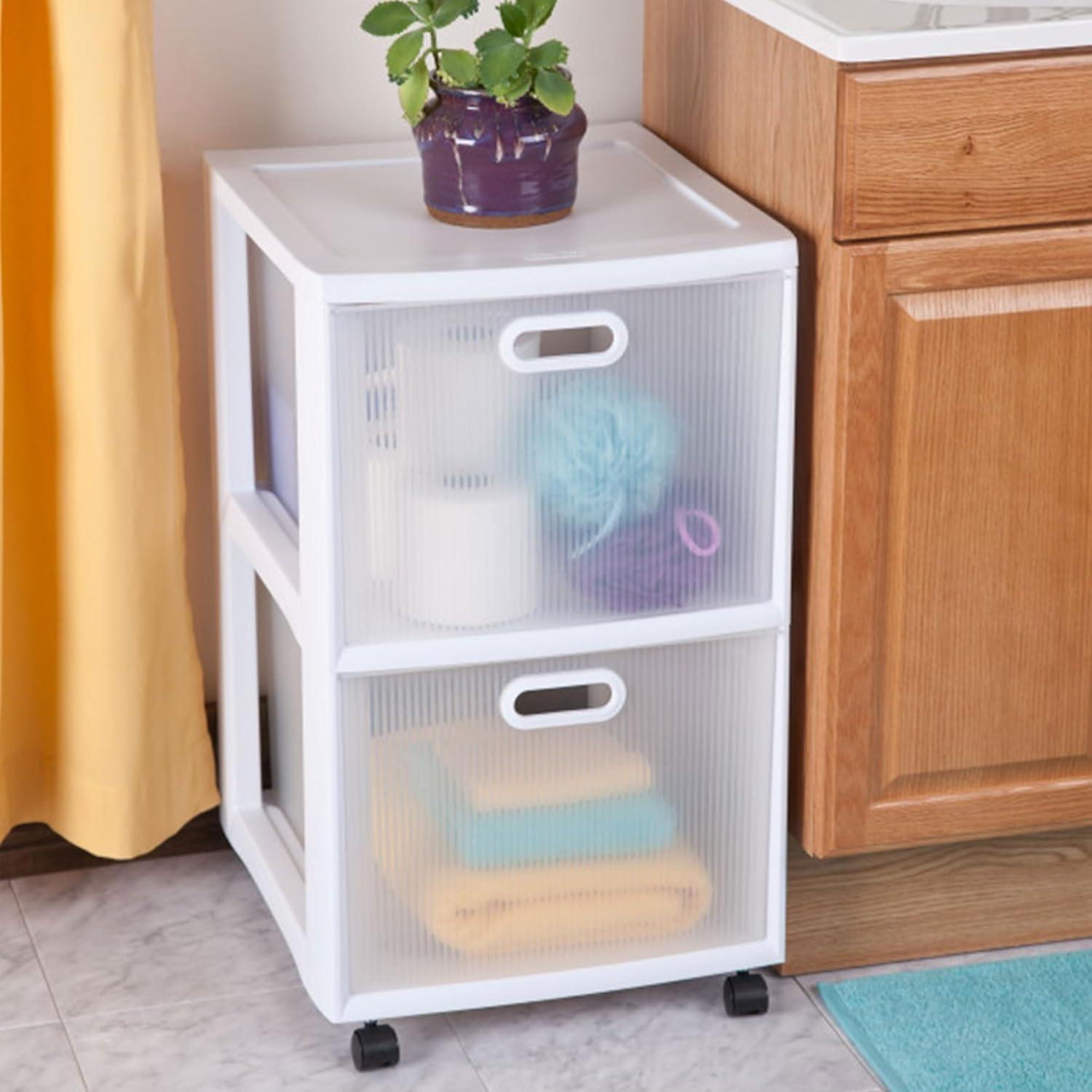 imageSterilite 2 Pack Ultra 2 Drawer Storage Cart Plastic Rolling Filing Organizer with Wheels White2 Pack