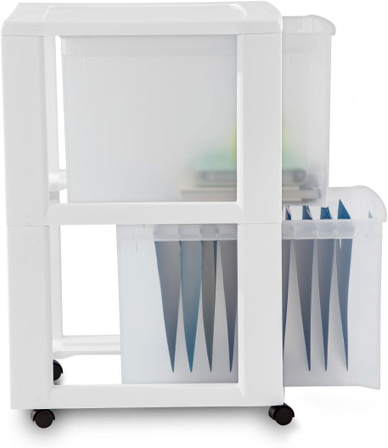 imageSterilite 2 Pack Ultra 2 Drawer Storage Cart Plastic Rolling Filing Organizer with Wheels White2 Pack