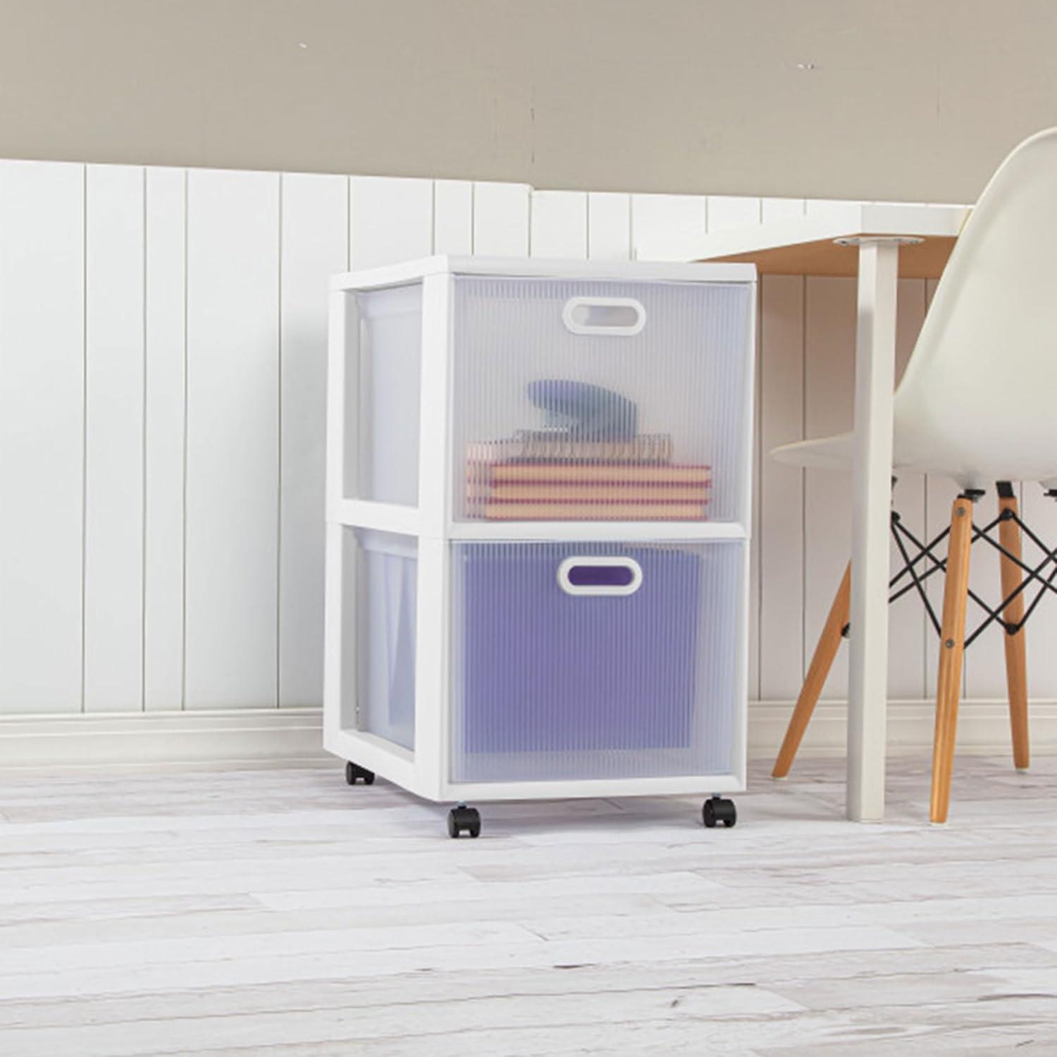 imageSterilite 2 Pack Ultra 2 Drawer Storage Cart Plastic Rolling Filing Organizer with Wheels White6 Pack