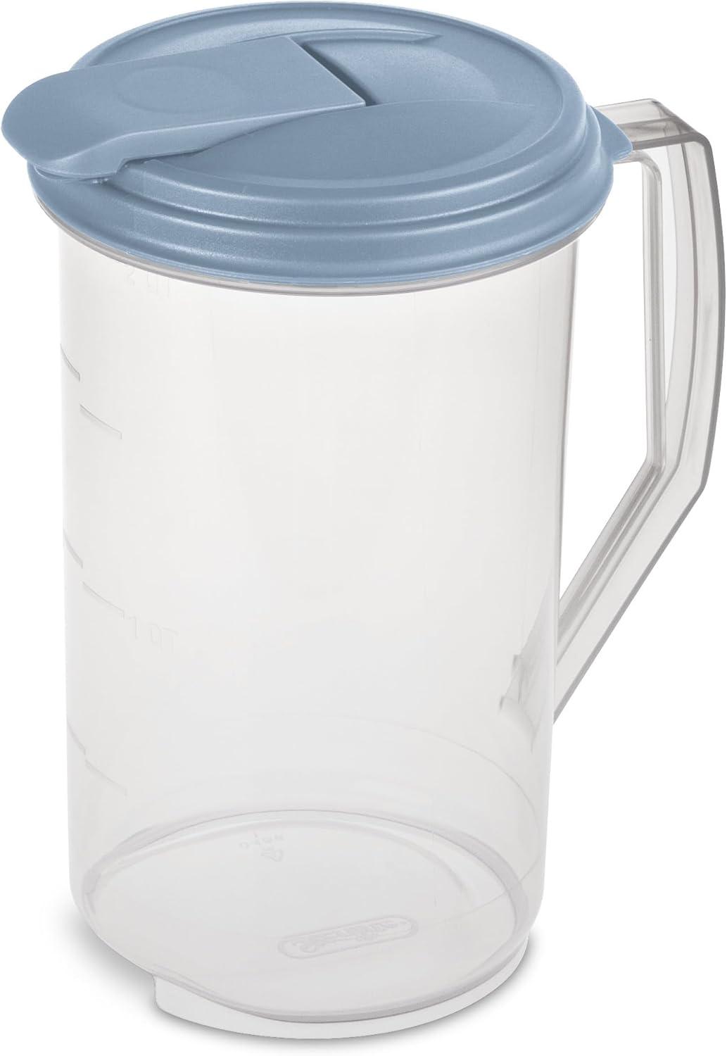 imageSterilite 2 Qt Round Pitcher Spout and Handle for Easy Pouring of Water or Juice Plastic Dishwasher Safe Clear wBlue Lid 6Pack