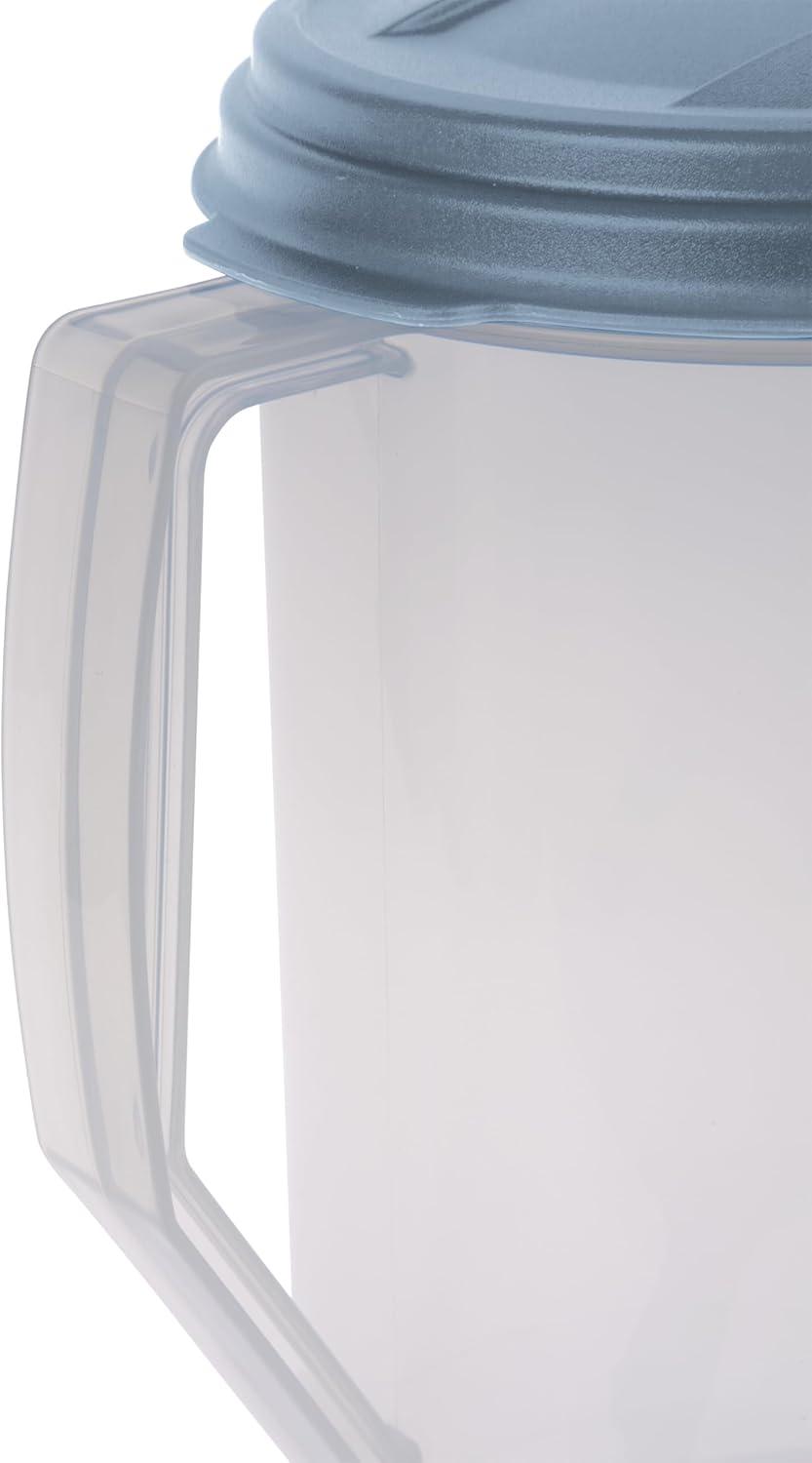 imageSterilite 2 Qt Round Pitcher Spout and Handle for Easy Pouring of Water or Juice Plastic Dishwasher Safe Clear wBlue Lid 6Pack