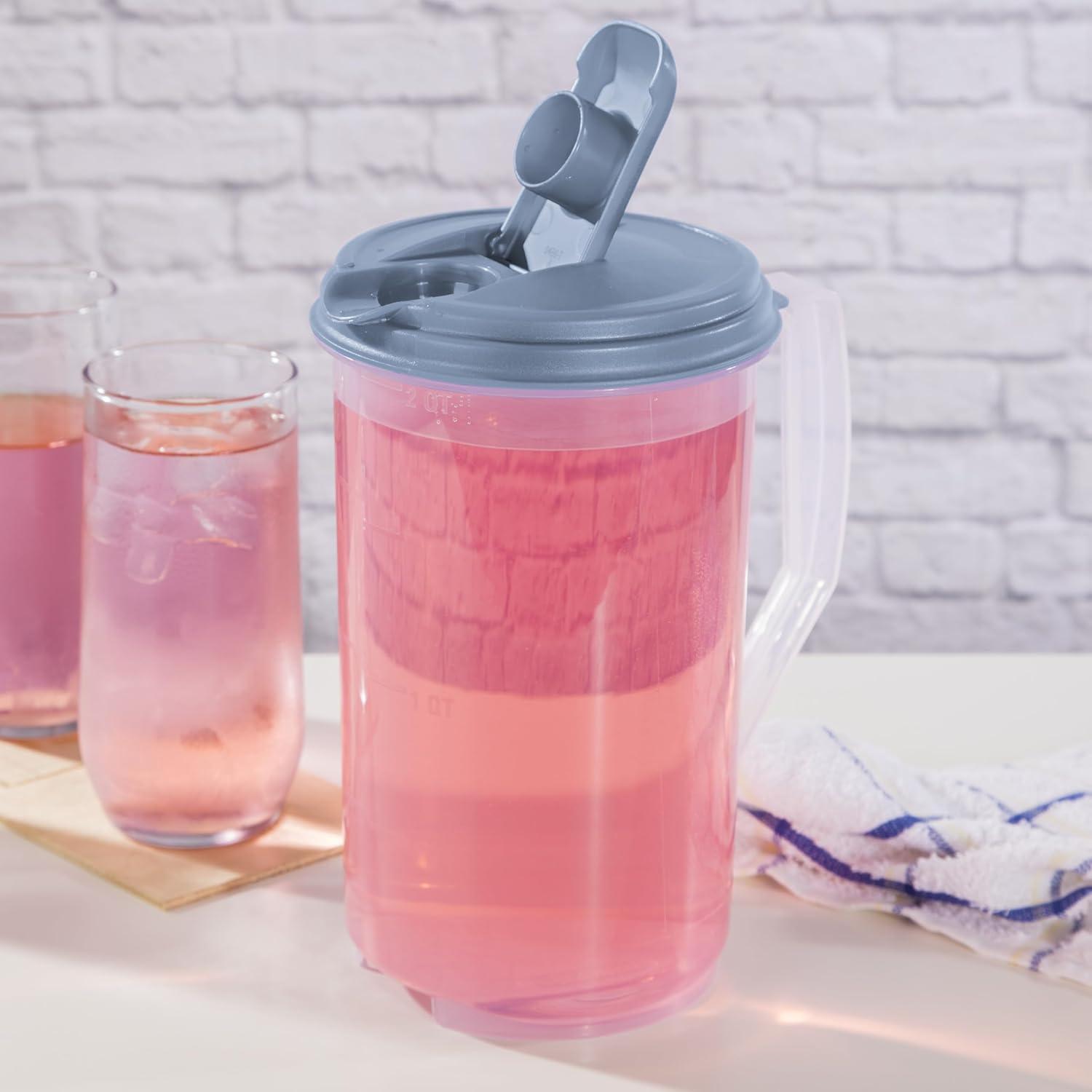 imageSterilite 2 Qt Round Pitcher Spout and Handle for Easy Pouring of Water or Juice Plastic Dishwasher Safe Clear wBlue Lid 6Pack