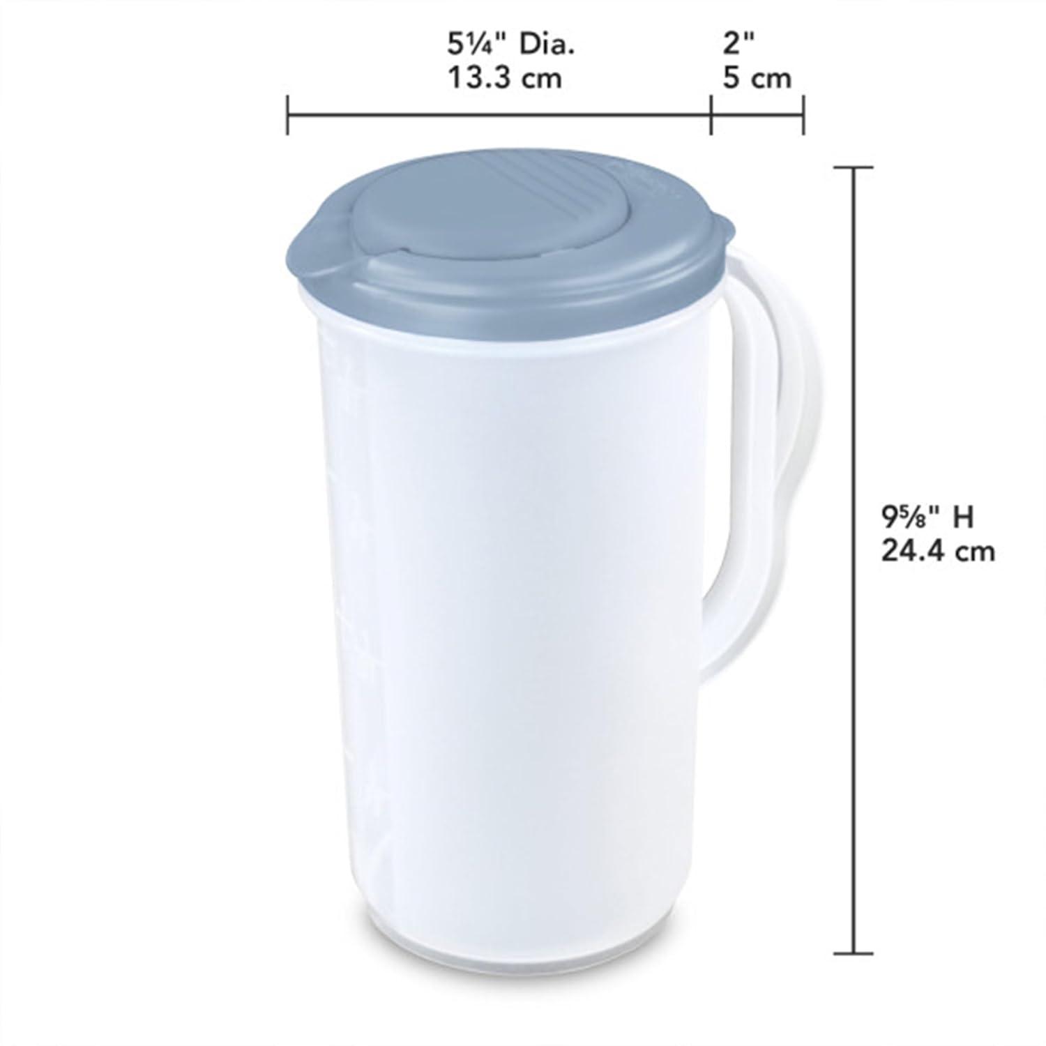 imageSterilite 2 Qt Round Pitcher Spout and Handle for Easy Pouring of Water or Juice Plastic Dishwasher Safe Plastic Clear with Teal Lid 12Pack12 Pack