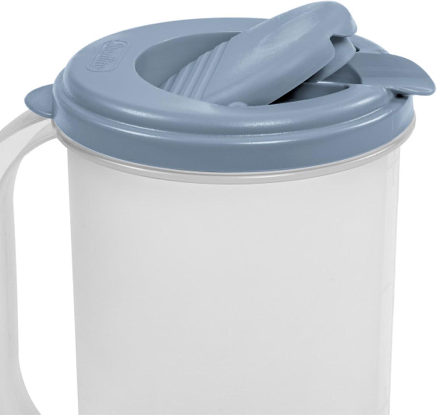 imageSterilite 2 Qt Round Pitcher Spout and Handle for Easy Pouring of Water or Juice Plastic Dishwasher Safe Plastic Clear with Teal Lid 12Pack6 Pack