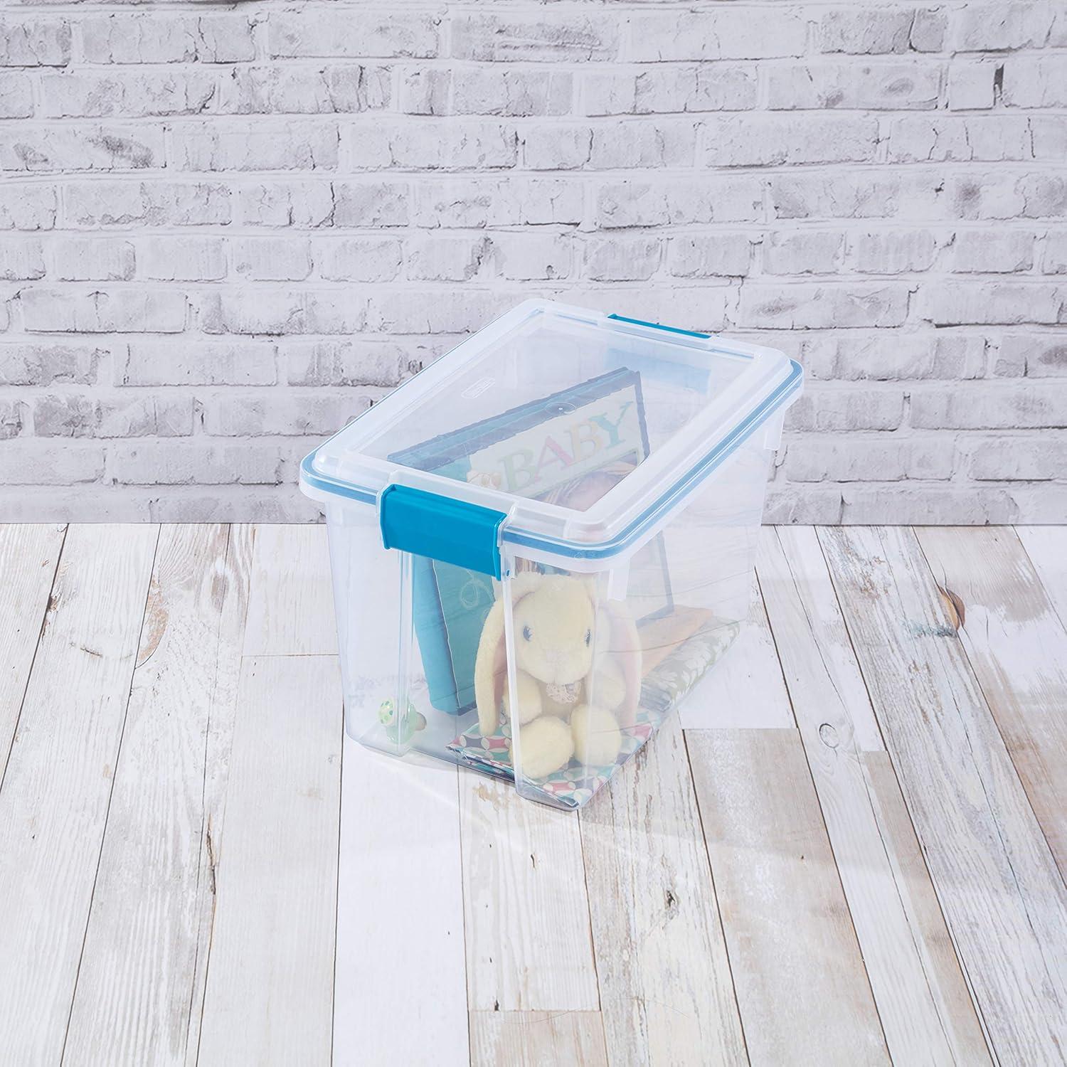 imageSterilite 20 Qt Gasket Box Stackable Storage Bin with Latching Lid and Tight Seal Plastic Container to Organize Basement Clear Base and Lid 6Pack