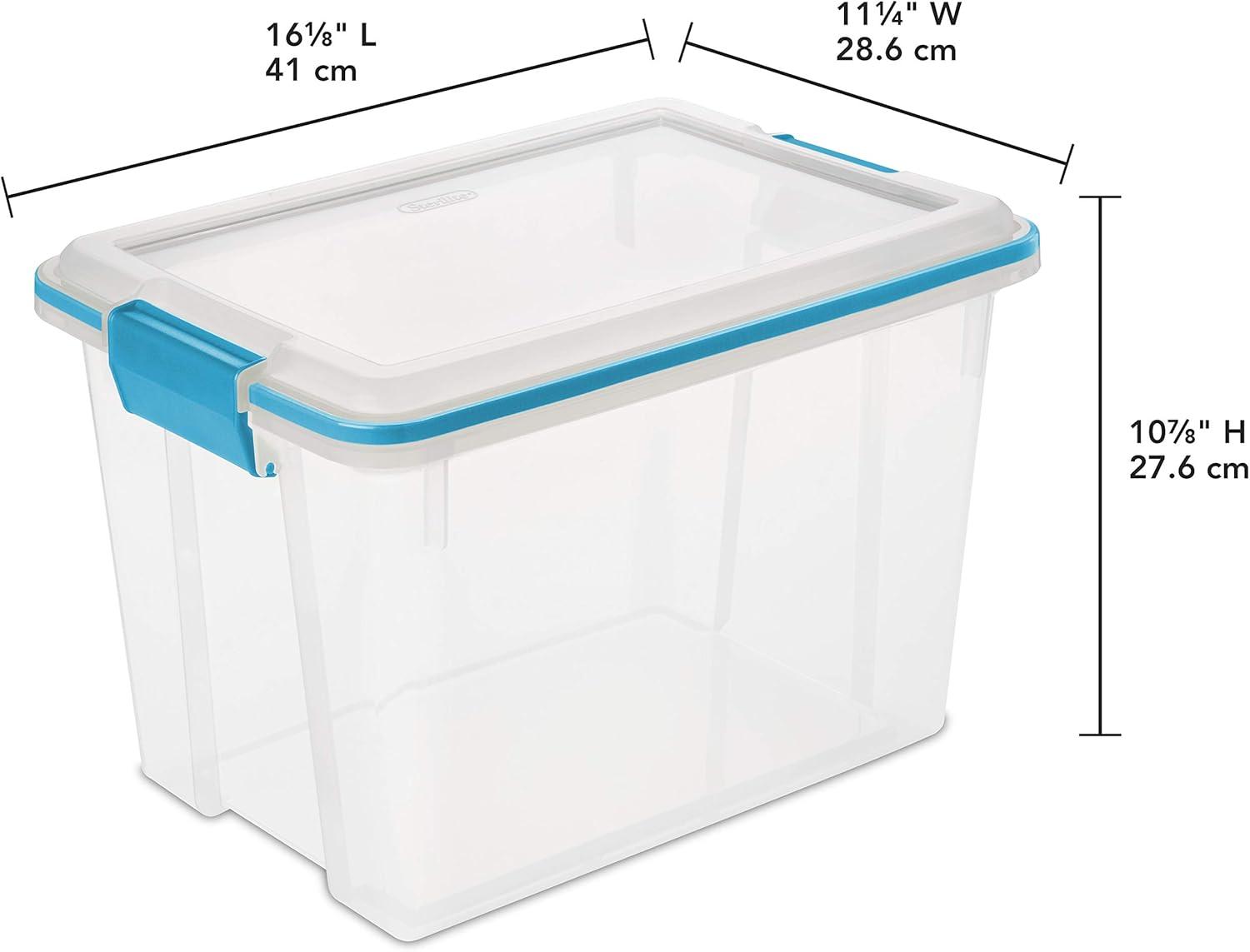 imageSterilite 20 Qt Gasket Box Stackable Storage Bin with Latching Lid and Tight Seal Plastic Container to Organize Basement Clear Base and Lid 6Pack