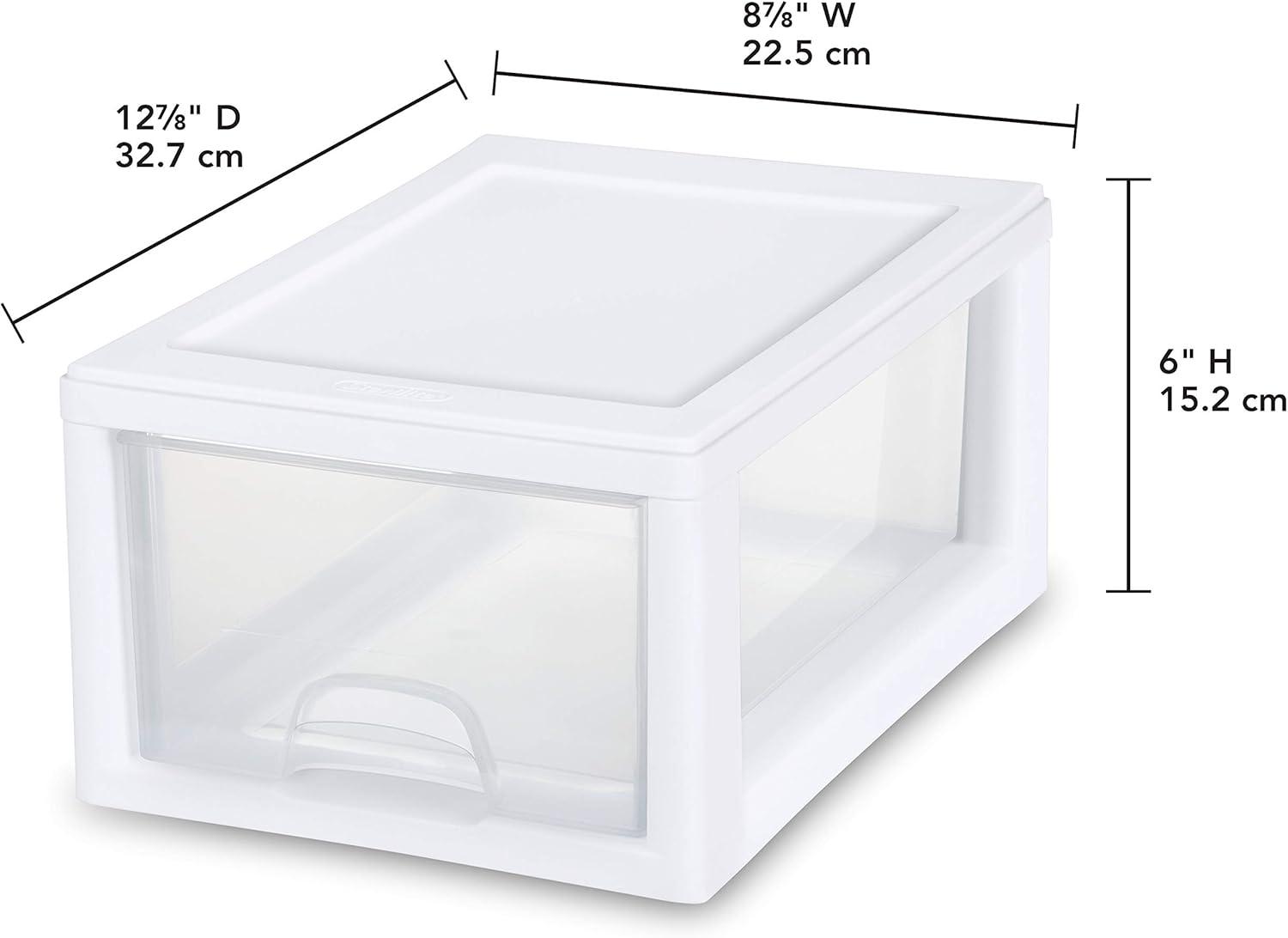 imageSterilite 20518006 6 Quart57 Liter Stacking Drawer White Frame with Clear Drawerpack of 66Pack