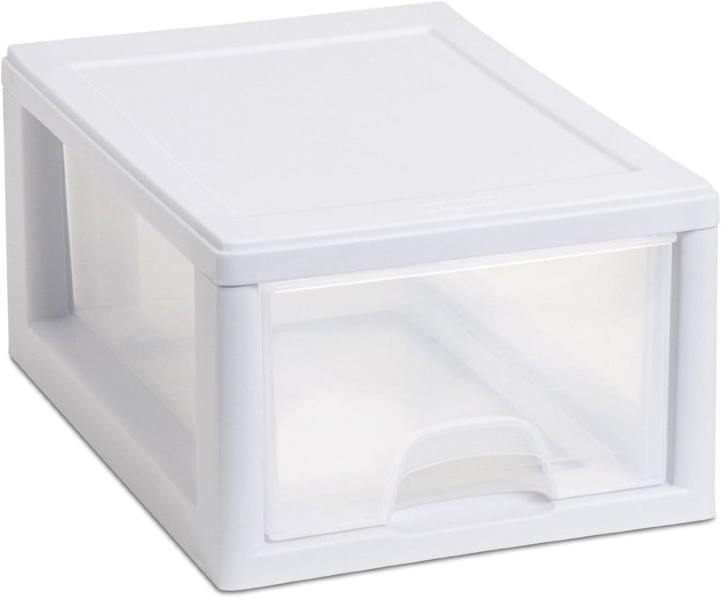 imageSterilite 20518006 6 Quart57 Liter Stacking Drawer White Frame with Clear Drawerpack of 66Pack
