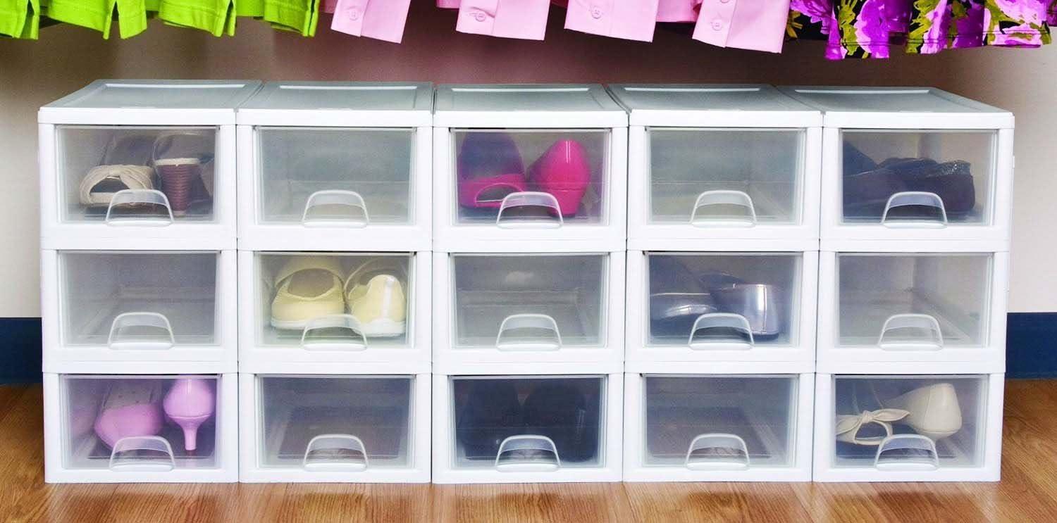 imageSterilite 20518006 6 Quart57 Liter Stacking Drawer White Frame with Clear Drawerpack of 66Pack