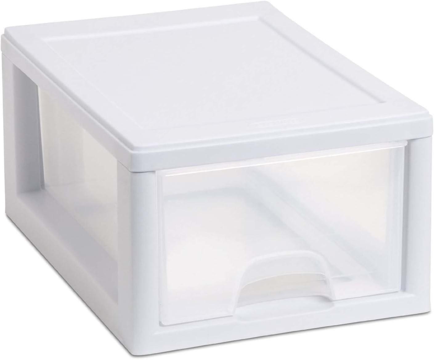 imageSterilite 20518006 6 Quart57 Liter Stacking Drawer White Frame with Clear Drawerpack of 66Pack