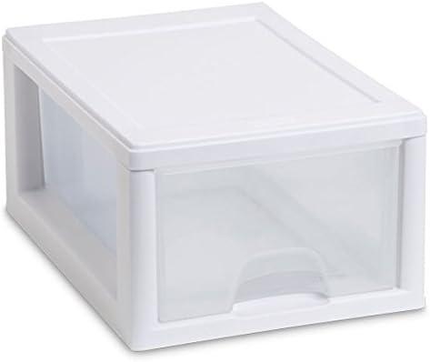 imageSterilite 20518006 6 Quart57 Liter Stacking Drawer White Frame with Clear Drawerpack of 66Pack