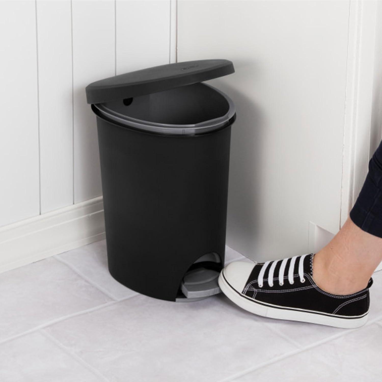 imageSterilite 26 Gallon Ultra StepOn Wastebasket w Lid Small Plastic Trash Can for the Bathroom Bedroom or Dorm Pedal and Liner Black 2PackBlack
