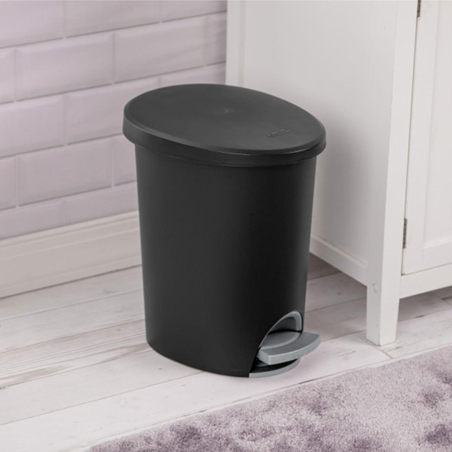 imageSterilite 26 Gallon Ultra StepOn Wastebasket w Lid Small Plastic Trash Can for the Bathroom Bedroom or Dorm Pedal and Liner Black 2PackBlack