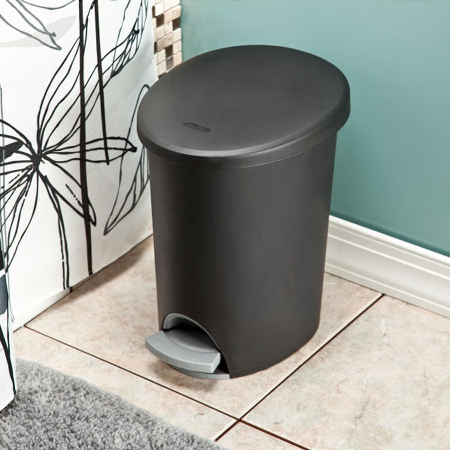 imageSterilite 26 Gallon Ultra StepOn Wastebasket w Lid Small Plastic Trash Can for the Bathroom Bedroom or Dorm Pedal and Liner Black 2PackBlack