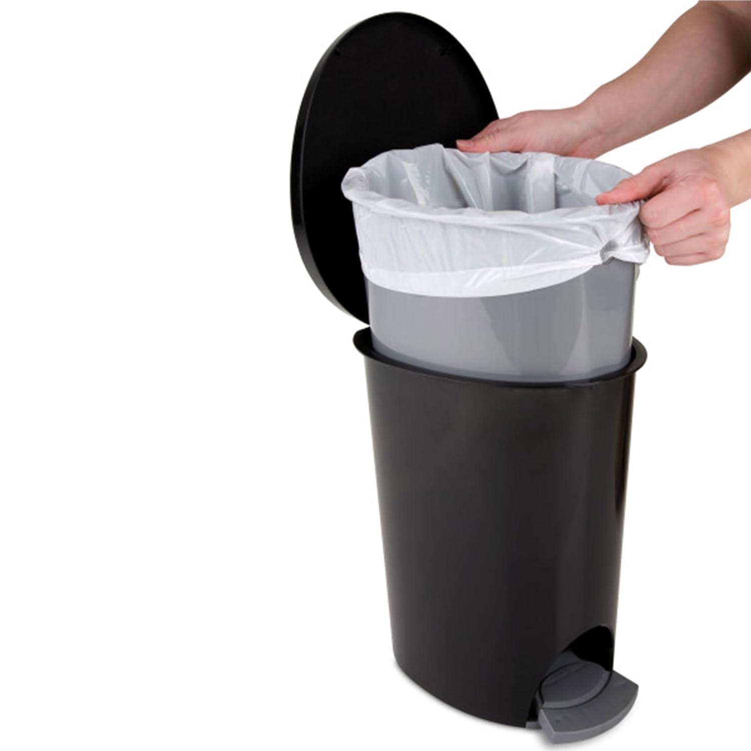 imageSterilite 26 Gallon Ultra StepOn Wastebasket w Lid Small Plastic Trash Can for the Bathroom Bedroom or Dorm Pedal and Liner Black 2PackBlack