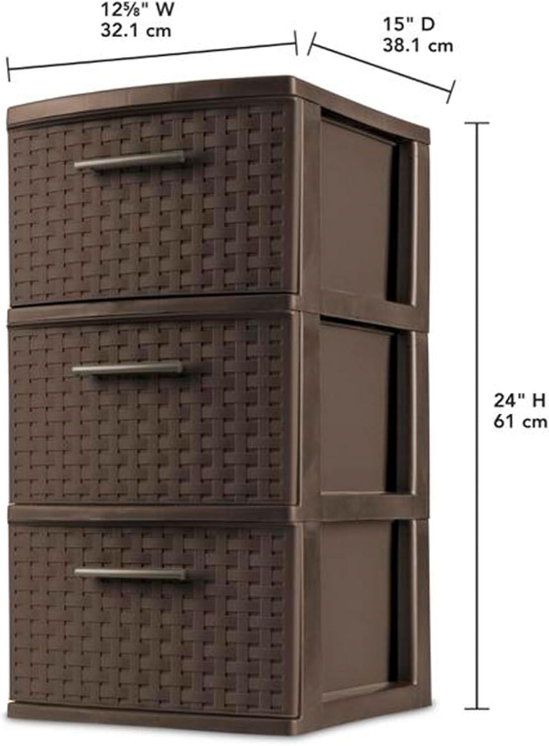 imageSterilite 3 Drawer Storage Tower Plastic Decorative Weave Organizer Drawers for Dorm Closet Bedroom or Craft Room Organization 6 Pack Espresso