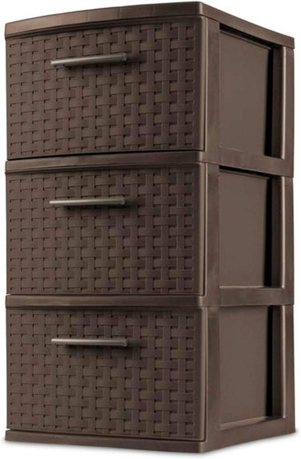 imageSterilite 3 Drawer Storage Tower Plastic Decorative Weave Organizer Drawers for Dorm Closet Bedroom or Craft Room Organization 6 Pack Espresso