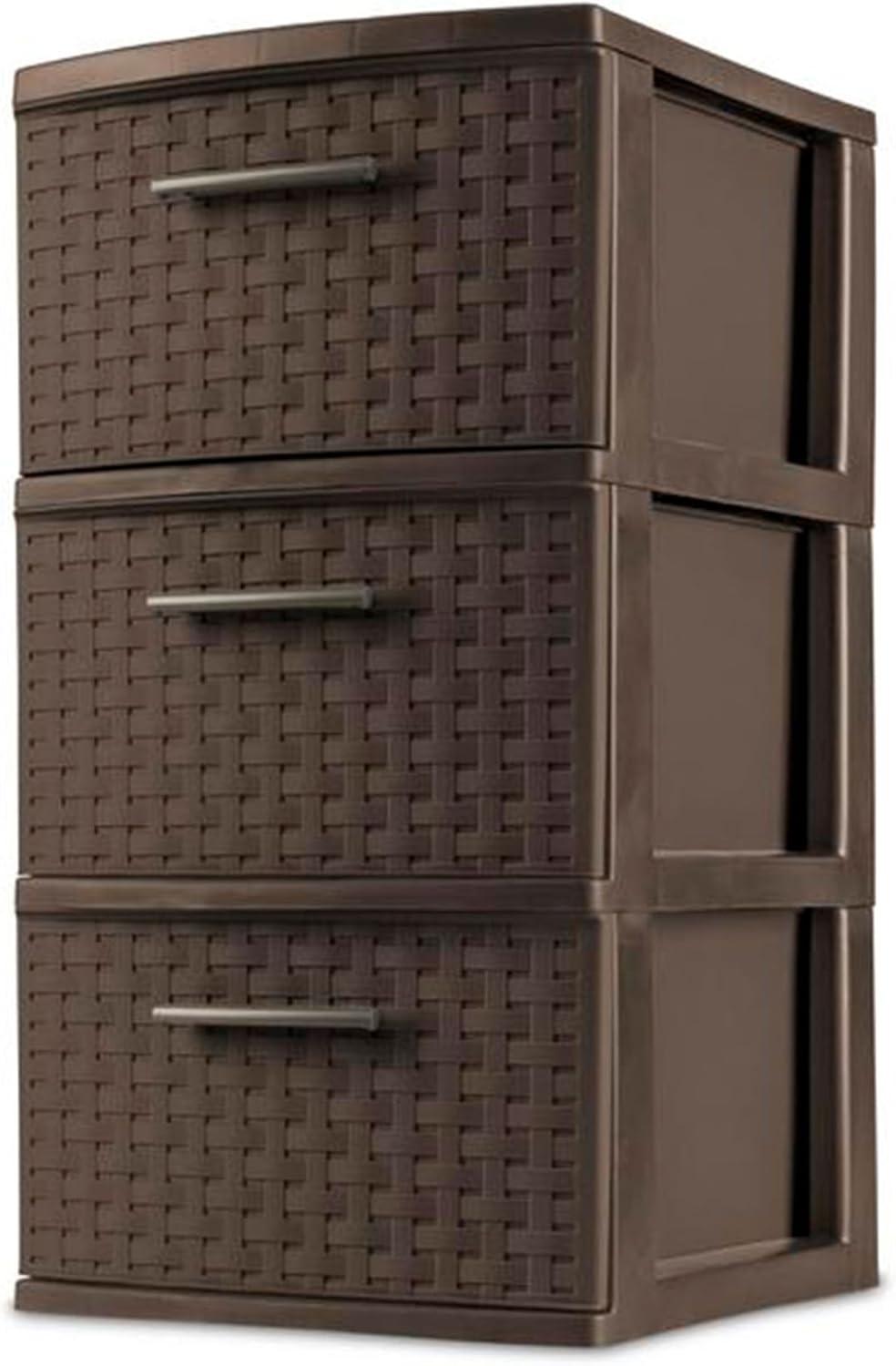 imageSterilite 3 Drawer Storage Tower Plastic Decorative Weave Organizer Drawers for Dorm Closet Bedroom or Craft Room Organization 8 Pack Espresso