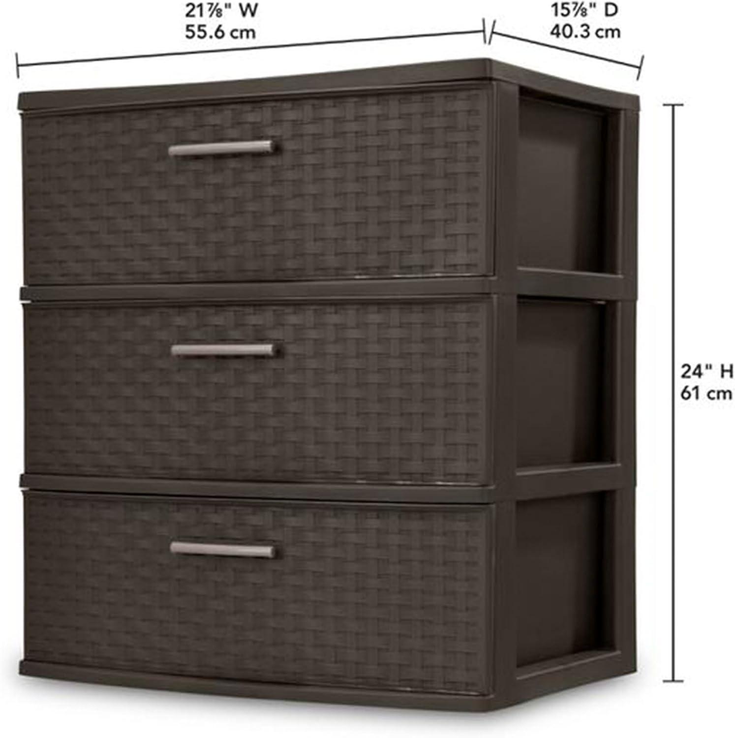 imageSterilite 3 Drawer Wide Weave Storage Tower Plastic Decorative Drawers to Organize Clothes in Bedroom Closet Brown with Brown Drawers 1Pack1 Pack
