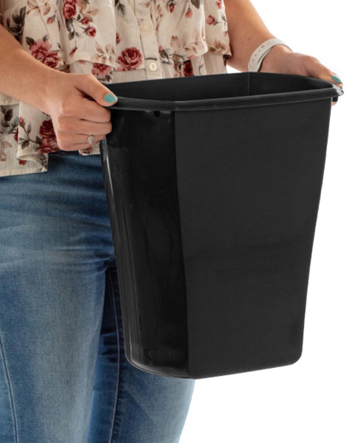 imageSterilite 3 Gallon Rectangular Wastebasket Small Plastic Trash Can for The Bathroom Bedroom Dorm Room or Home Office Black 6Pack