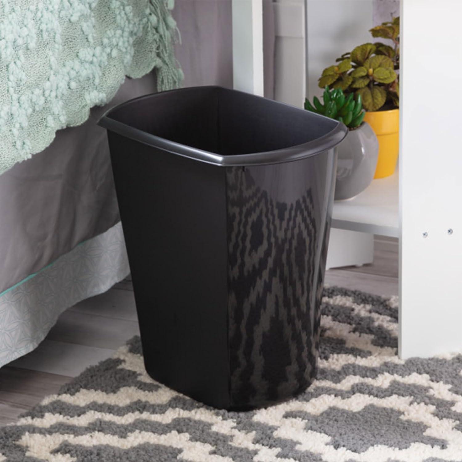 imageSterilite 3 Gallon Rectangular Wastebasket Small Plastic Trash Can for The Bathroom Bedroom Dorm Room or Home Office Black 6Pack