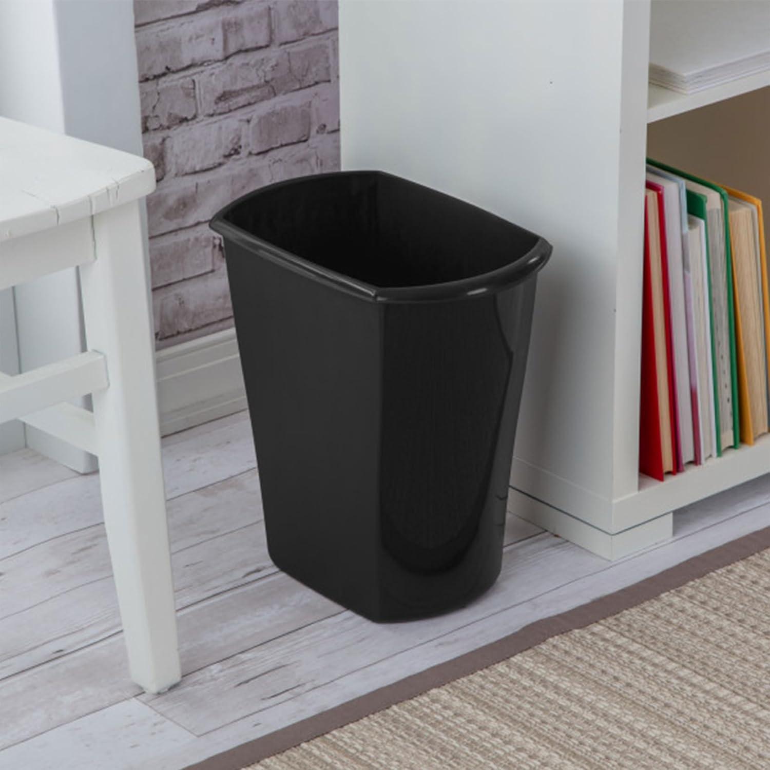 imageSterilite 3 Gallon Rectangular Wastebasket Small Plastic Trash Can for The Bathroom Bedroom Dorm Room or Home Office Black 6Pack