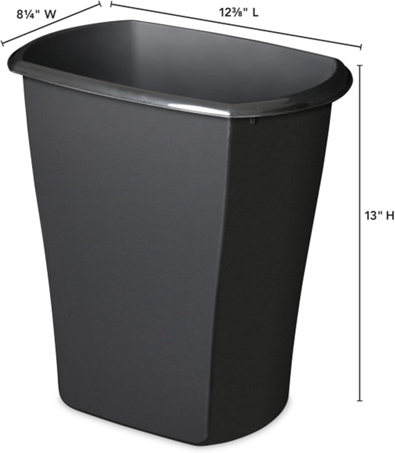 imageSterilite 3 Gallon Rectangular Wastebasket Small Plastic Trash Can for The Bathroom Bedroom Dorm Room or Home Office Black 6Pack