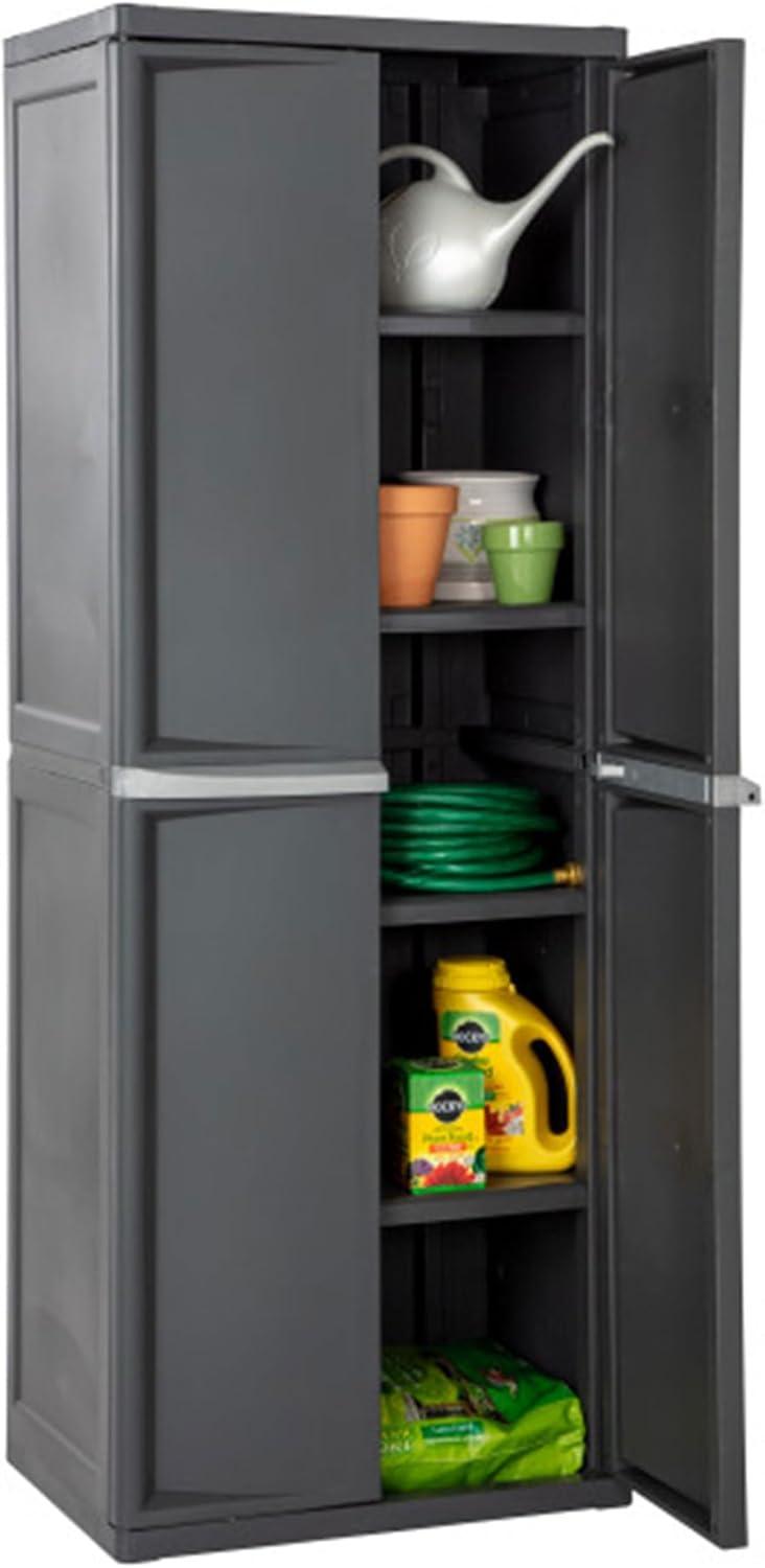 imageSterilite 4 Shelf Cabinet Lockable Utility Storage w Adjustable Shelves Gray Plastic Shelving Unit for Organizing Garage Pantry Basement Laundry Room or Mudroom2