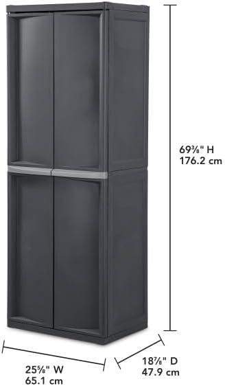 imageSterilite 4 Shelf Cabinet Lockable Utility Storage w Adjustable Shelves Gray Plastic Shelving Unit for Organizing Garage Pantry Basement Laundry Room or Mudroom1