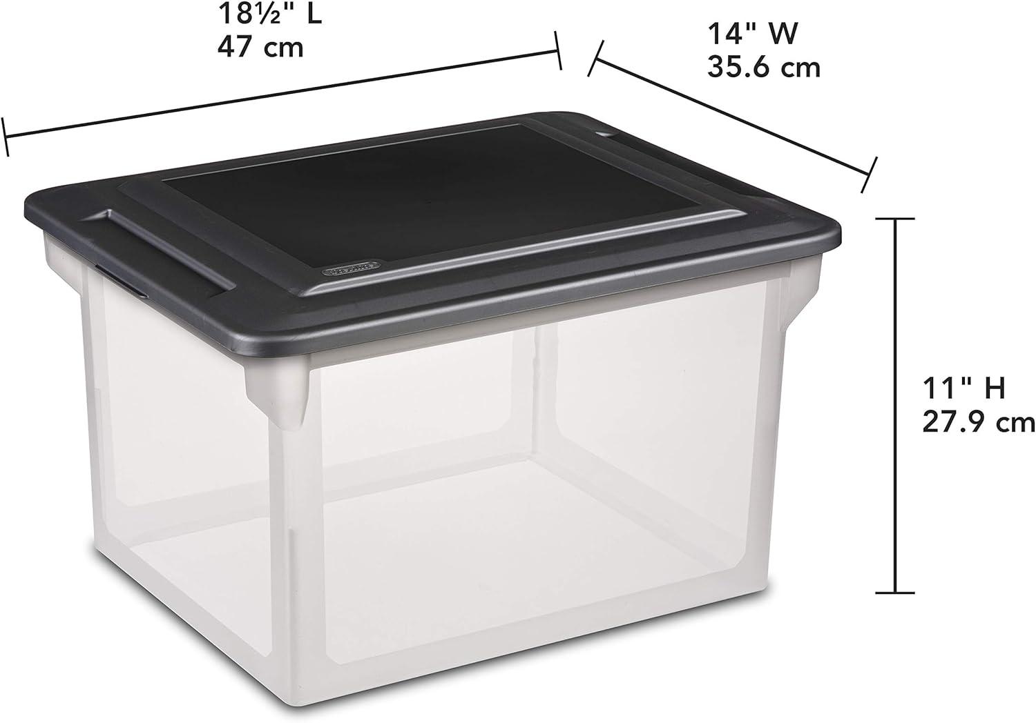 imageSterilite 4Pack File Box Clear Storage Tote with Black Lid for Letter amp Legal Hanging Folders Stackable Plastic Document and Paper Organizer for Home Office and Dorm Organization4 Pack