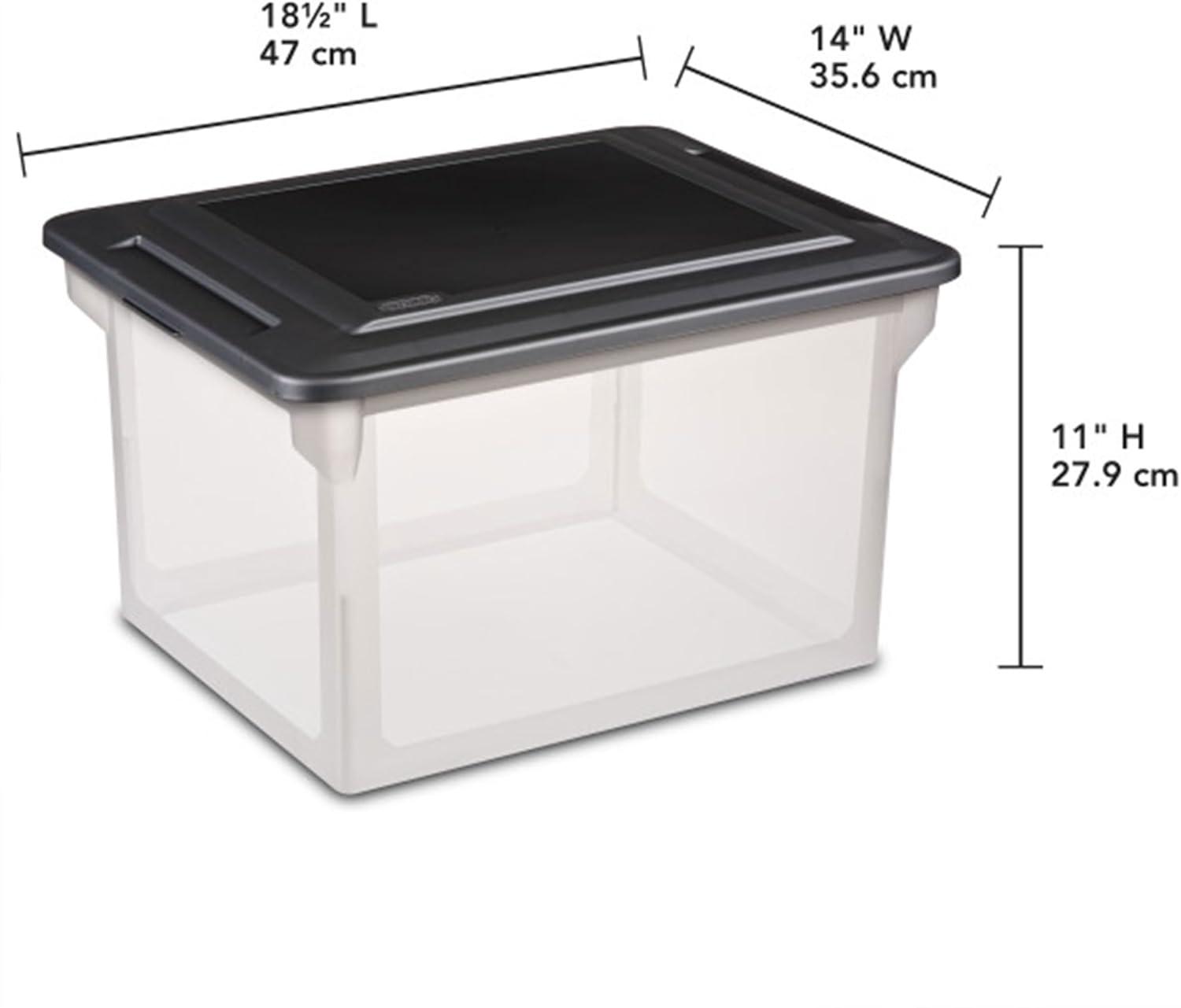 imageSterilite 4Pack File Box Clear Storage Tote with Black Lid for Letter amp Legal Hanging Folders Stackable Plastic Document and Paper Organizer for Home Office and Dorm Organization8 Pack