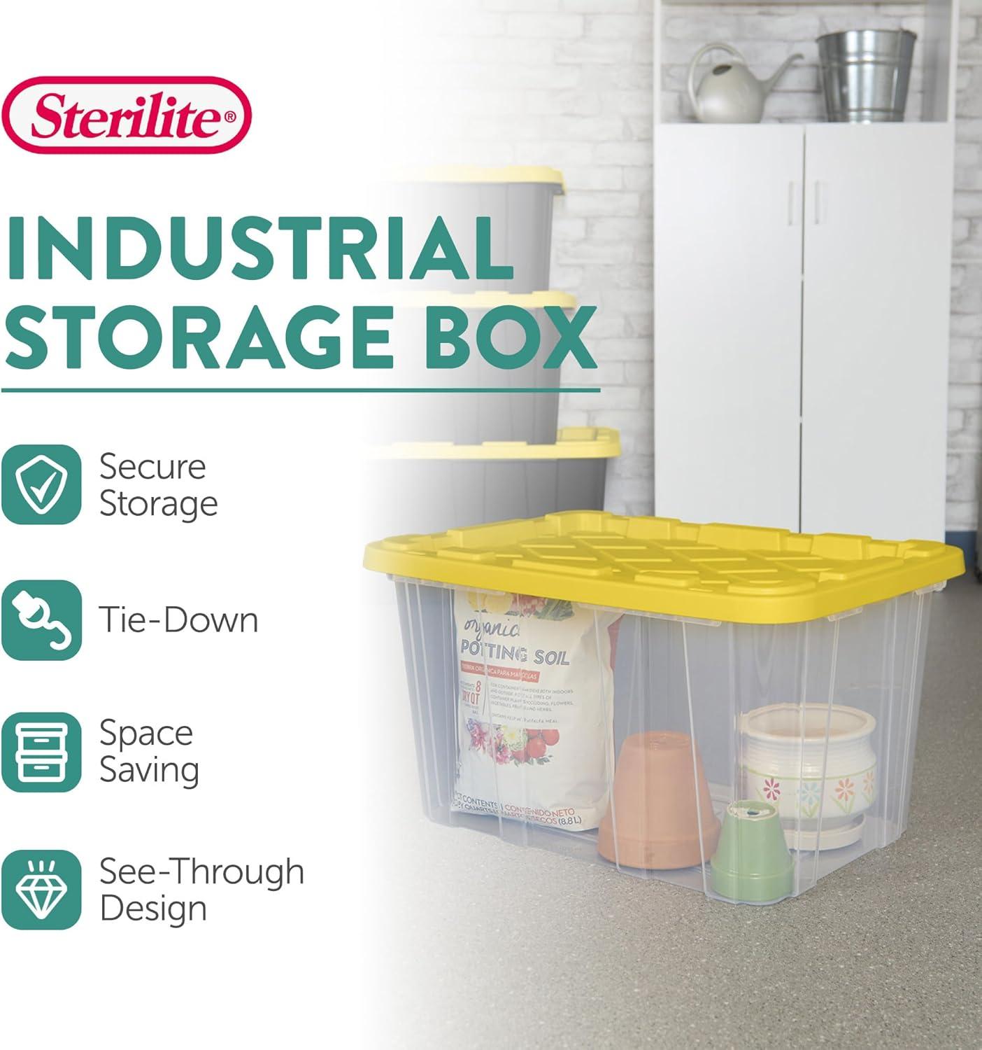 Sterilite 4-Pack Industrial Storage Box, Plastic Container Bins w/Lids ...