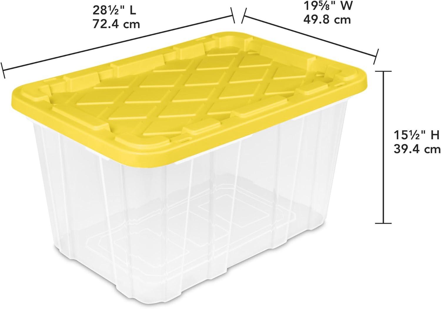 imageSterilite 4Pack Industrial Storage Box Plastic Container Bins wLids 27 Gallon Yellow HeavyDuty Organizing Containers for Closet Bathroom and Office4 Pack