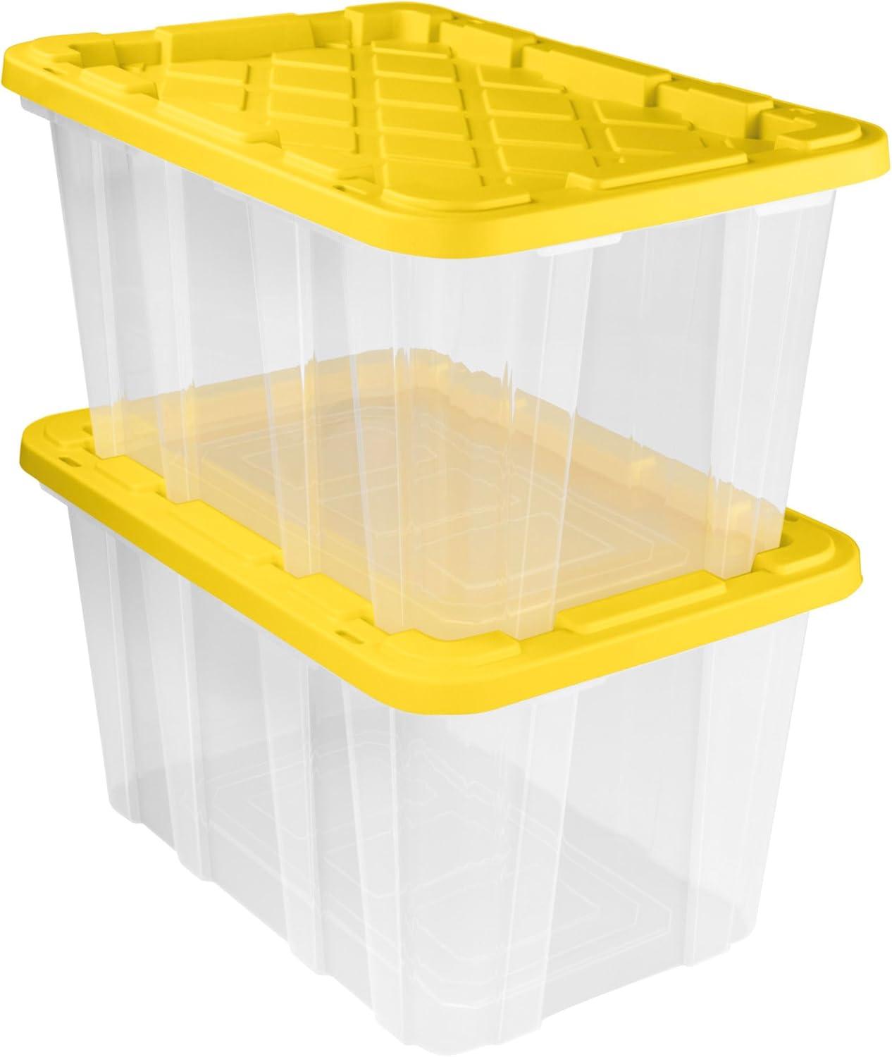 imageSterilite 4Pack Industrial Storage Box Plastic Container Bins wLids 27 Gallon Yellow HeavyDuty Organizing Containers for Closet Bathroom and Office4 Pack