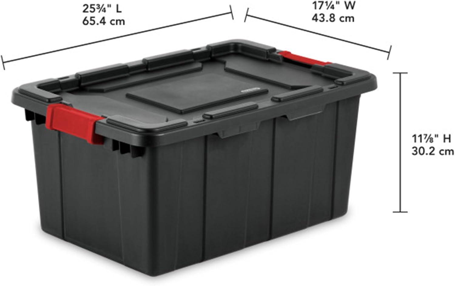 imageSterilite 4Pack Industrial Tote Plastic Storage Bins with Lids 27 Gallon Black HeavyDuty Organizing Containers for Closet Bathroom and Office15 Gallon