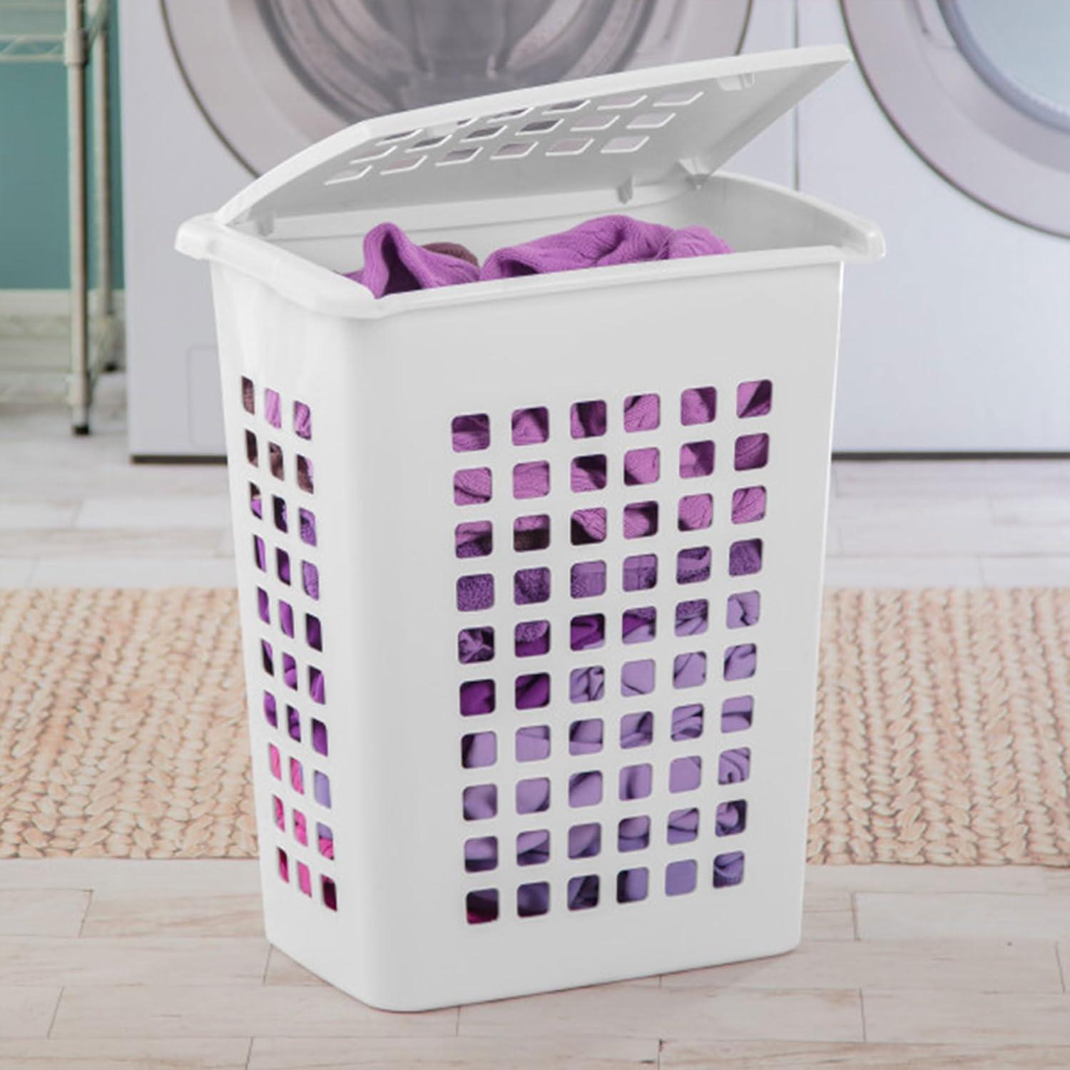 imageSterilite 4Pack LiftTop Laundry Hamper for Clothes Tall and Rectangular Plastic Basket with Lid White Large and Portable Storage Bin for Clothing and Towels Ideal for Bathroom and Bedroom8 Pack