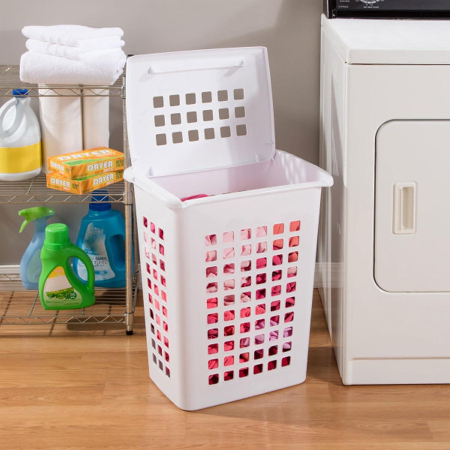 imageSterilite 4Pack LiftTop Laundry Hamper for Clothes Tall and Rectangular Plastic Basket with Lid White Large and Portable Storage Bin for Clothing and Towels Ideal for Bathroom and Bedroom8 Pack