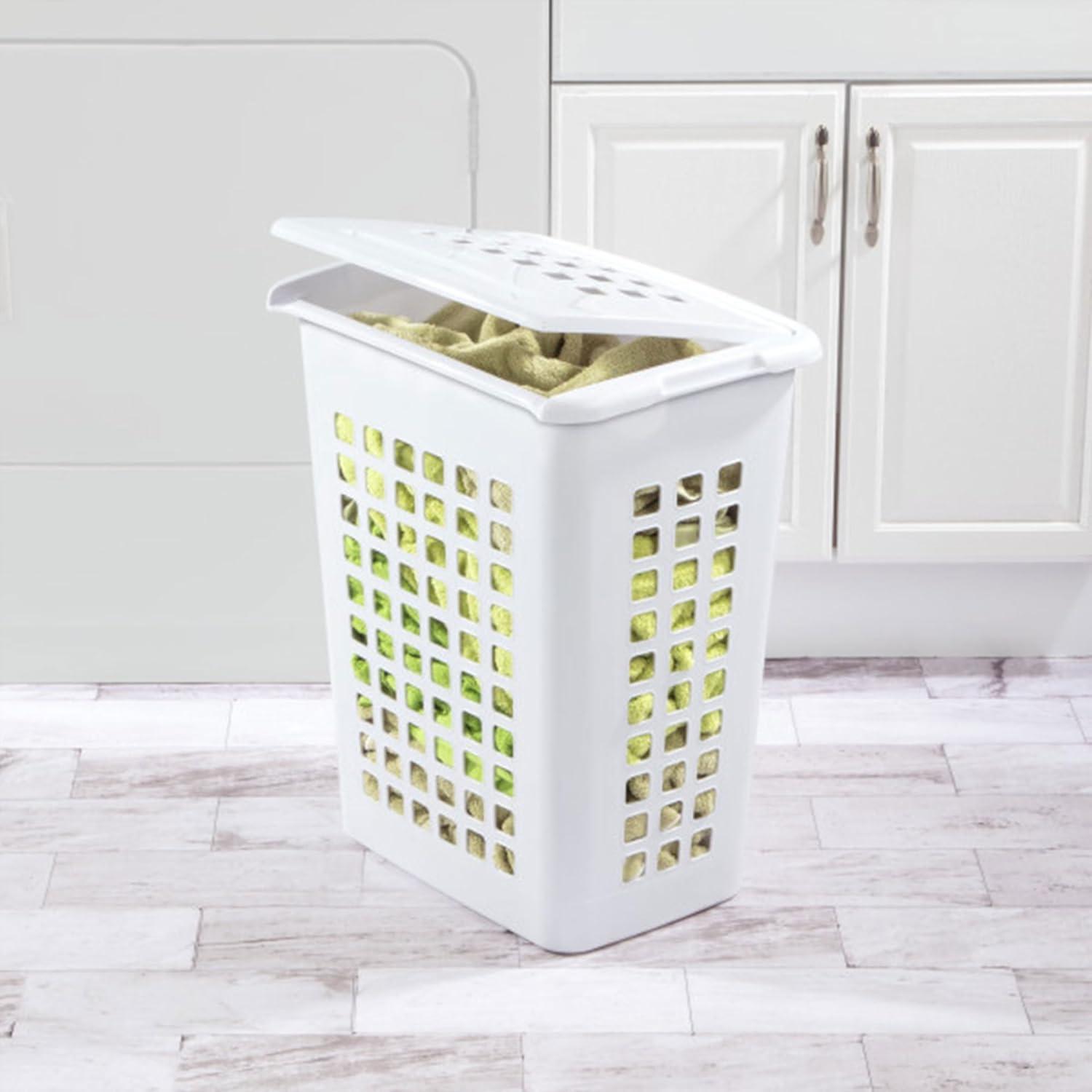 imageSterilite 4Pack LiftTop Laundry Hamper for Clothes Tall and Rectangular Plastic Basket with Lid White Large and Portable Storage Bin for Clothing and Towels Ideal for Bathroom and Bedroom8 Pack