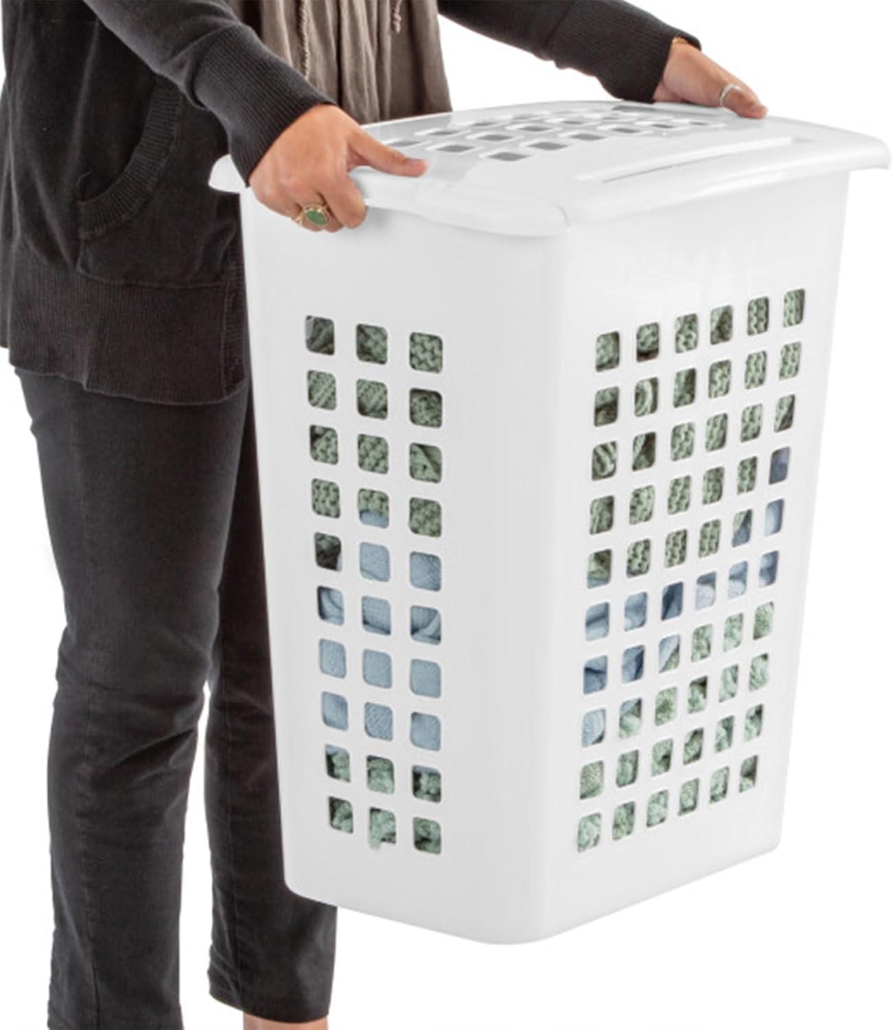 imageSterilite 4Pack LiftTop Laundry Hamper for Clothes Tall and Rectangular Plastic Basket with Lid White Large and Portable Storage Bin for Clothing and Towels Ideal for Bathroom and Bedroom4 Pack