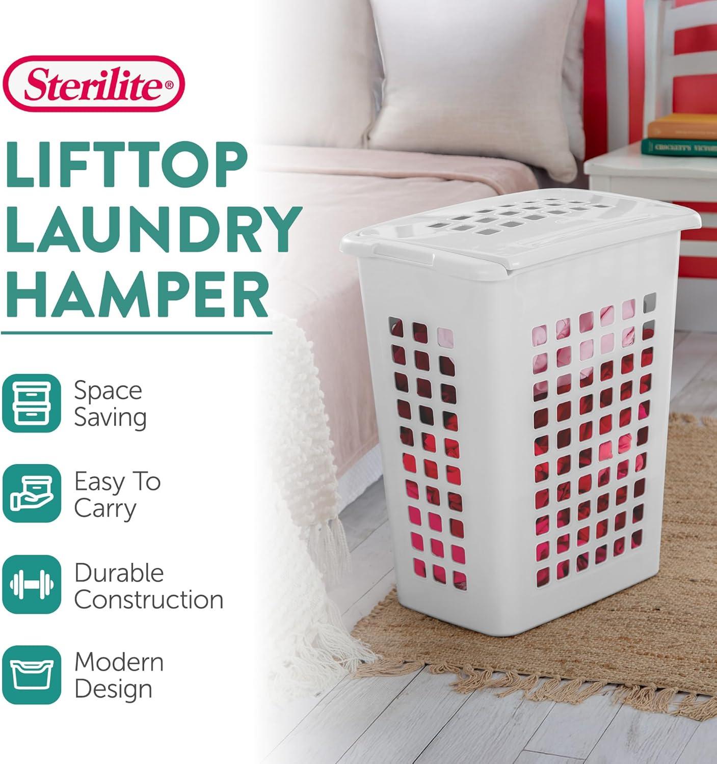 imageSterilite 4Pack LiftTop Laundry Hamper for Clothes Tall and Rectangular Plastic Basket with Lid White Large and Portable Storage Bin for Clothing and Towels Ideal for Bathroom and Bedroom4 Pack