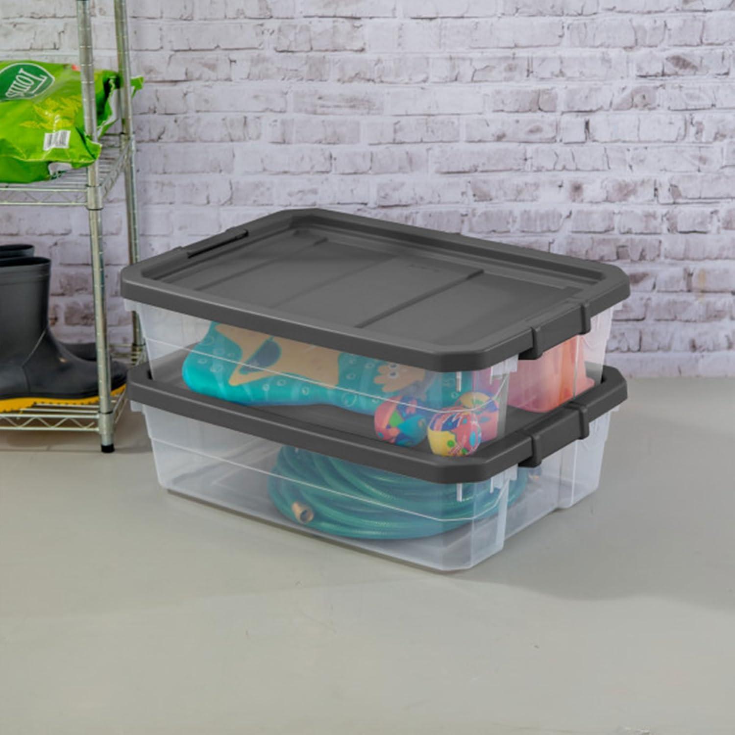 imageSterilite 4Pack Modular Stacker Box Durable Clear Plastic Storage Bins with Latching Lids 108 Quart Stackable Organizing Container Boxes for Closet Bathroom and Office40 Quart