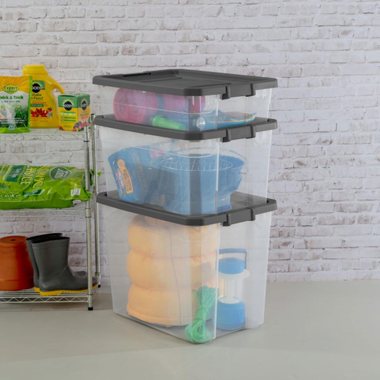 imageSterilite 4Pack Modular Stacker Box Durable Clear Plastic Storage Bins with Latching Lids 108 Quart Stackable Organizing Container Boxes for Closet Bathroom and Office40 Quart