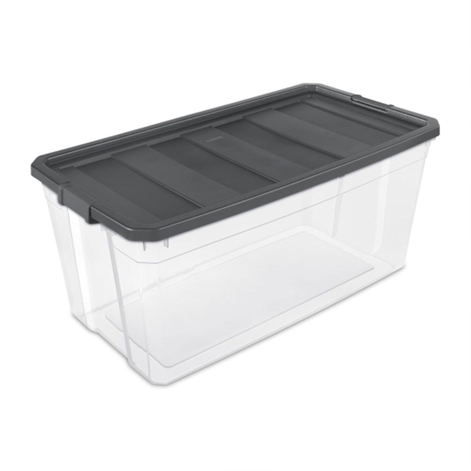 imageSterilite 4Pack Modular Stacker Box Durable Clear Plastic Storage Bins with Latching Lids 108 Quart Stackable Organizing Container Boxes for Closet Bathroom and Office200 Quart